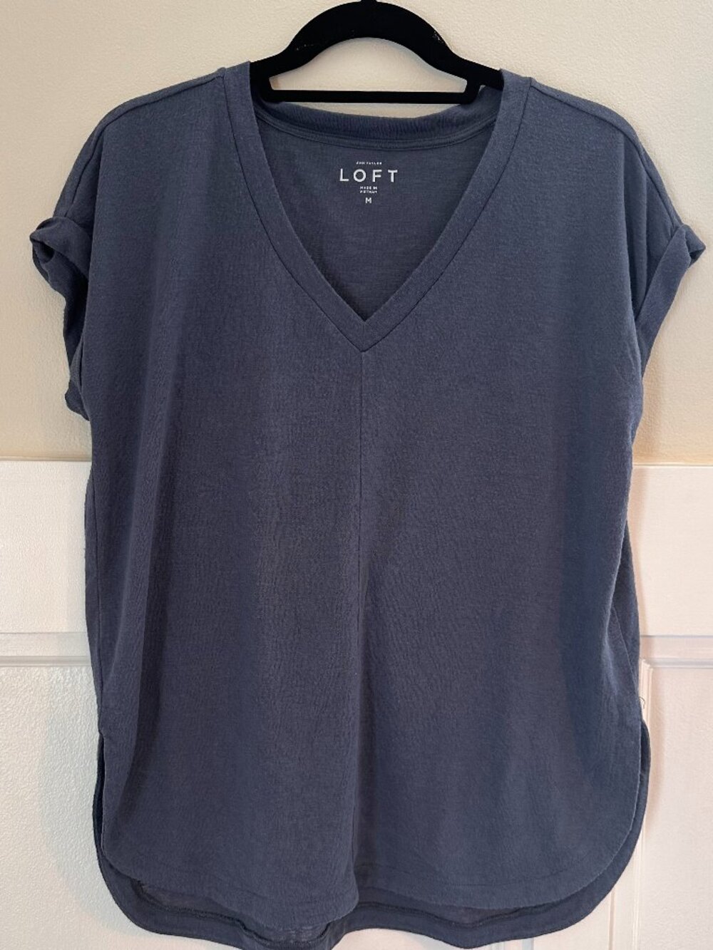 LOFT Round Hem Blue Gray V-Neck T-shirt
